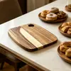 Tábua de Corte de Madeira de Acácia, Tábua de Cortar de Madeira Maciça, Tábua de Queijo, Tábua Portátil para Frutas para Acampamento ao Ar Livre, Tábua de Madeira para Frios
