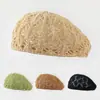 Sombrero de Punto Calado de Primavera Verano Hacia Adelante para Mujer Transpirable Tejido de Paja Boina Japonesa Literaria Sombrero de Ganchillo Calado Retro con Visera de Pato