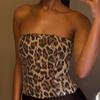 51921 Top Regata de Lantejoulas Estampado de Leopardo Transfronteiriço Europeu e Americano Cintura Alta Bustier de Comércio Exterior Zíper Moda Sexy Top Roupa Feminina