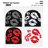Gorro de Lana Tejido Jacquard con Patrón de Labios, Estilo Perezoso Hip-Hop, Cálido, Versátil, Calle, Exterior, Nueva Moda, Transfronterizo