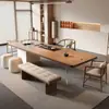 Mesa de Centro de Madera Maciza Color Madera para Todas las Estaciones, Mesa y Sillas de Madera Maciza para Preparar Té, Mesa de Té Integrada Minimalista Moderna para Hotel, B&B, Sala de Exposiciones, Oficina