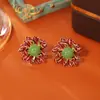 Pendientes de Flor de Calcedonia de Alta Gama, Pendientes Elegantes de Estilo Palacio Retro Francés, Pendientes Esmaltados Pintados al Óleo