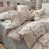 2026 Nuevo Juego de Cama con Ribete de Encaje Cuatro Piezas Algodón Lavado Amigable con la Piel Sábana Funda Nórdica Faldón de Cama Dormitorio Estudiantil Tres Piezas
