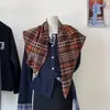 Bufanda Triangular Retro de Cuadros Escoceses Nueva para Mujer, Otoño 2025, Versátil, Cálida, Borde Cosido, Chal Engrosado