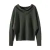 Estilo Suave e Elegante|Malha 100% Caxemira Pura para o Trabalho, Suéter com Mangas Morcego Off-the-Shoulder para Mulheres