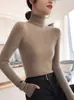Suéter Básico de Punto Ajustado de Moda en Azul Klein, Tejido de Cuello Alto para Mujer, Top Pulóver Engrosado para Otoño e Invierno