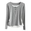 Playera de manga larga de dos piezas falsas para mujer 2023 Nueva Otoño Temprano Invierno Delgada Camiseta Base Interior Suelta Top de Ropa Exterior