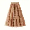 Comercio Exterior Ropa de Mujer 2025 Popular Falda de Mujer Malla Multicapa Empalme Falda de Pastel Falda Línea A Dobladillo Amplio Falda Larga para Mujer