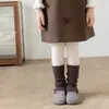 Sapatos e meias para meninas, meias de renda com padrão em V para outono e inverno, leggings de cashmere grossos e quentes, aquecedores de panturrilha