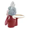 Figura Decorativa Boneca com Bandeja Resina 24cm x 18cm x 32cm - Wolff