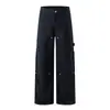 Calça de trabalho de cor sólida da moda para homens, estilo punk com múltiplos bolsos, design único, calça longa solta de perna reta