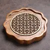 Posavasos Posavasos de Madera con Patrón de Ola, Base Aislante para Taza Maestra, Accesorios para Ceremonia del Té, Posavasos de Arcilla Púrpura, Mantel Individual, Bandeja de Té