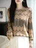 Nueva Colección Otoño/Invierno 2026: Suéter de punto para mujer de manga larga con cuello redondo, tejido fino de lana y un elegante diseño a rayas color block calado