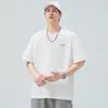 Nueva Camiseta de Manga Corta Pesada para Hombre 2026, Corte Holgado, Tallas Grandes, Marca de Moda, Estilo Ins, Ropa de Verano Fina para Hombre con Estampado de Media Manga
