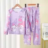 Pijama infantil para primavera, otoño y verano, pijama de dibujos animados de manga larga para niñas, estilo fino para niños pequeños, conjunto de ropa para el hogar para bebé para usar en exteriores