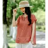 Blusas de Algodón y Lino Estilo Nacional para Mujer, Camisas Retro de Verano Finas con Cuello Mao Abotonadas, Nuevas Camisas de Algodón y Lino Bordadas Holgadas Estilo Chino