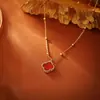 Collar Colgante de Ágata de Trébol de Cuatro Hojas Clásico, Gargantilla Retro de Moda Chic de Gama Alta, Cadena para Clavícula Estilo Socialité de Nicho