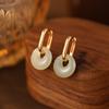 Brincos de Prata S925 com Jade Hetian Natural para Mulheres, Fivela de Segurança Princesa, Design de Nicho, Brincos de Círculo, Novos Brincos Chinoiserie