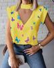 Camiseta de Verano de Manga Corta con Cuello en V y Tirantes con Estampado de Mariposas para Mujer
