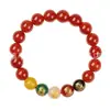 Pulsera de Ágata Roja Natural de los Cinco Dioses de la Fortuna, Pulsera de Ágata de los Cinco Dioses de la Fortuna para Hombres y Mujeres del Año Zodiacal, Pulsera Roja China