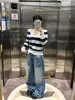 Tejido de pelo sintético, suéter de cuello en V a rayas de bloques de color, nuevo estilo otoño/invierno 2026 para mujer, capa interior, top de punto