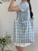 Bolso de Lona a Cuadros de Color Suave Contrastante, Mochila de Doble Cara, Estilo Fresco Pequeño, Bolso de Lona de Gran Capacidad