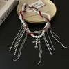 Collar con colgante de cruz y borlas de cristal Spice Girl para mujer, cadena de clavícula con diseño de nicho apilado de varias capas