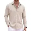 Nueva camisa de punto cárdigan fina de manga larga a rayas vintage de otoño para hombres y mujeres, corte holgado, lavada, con bolsillos