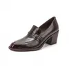 Mocasines de hebilla de cuero estilo británico, colección otoño 2026, zapatos de tacón alto gruesos de cuero, cuero genuino, zapatos de salón con punta profunda, zapatos de mujer