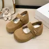Zapatos Mary Jane de Gamuza con Suela Gruesa para Aumentar la Altura para Mujer Otoño e Invierno 2025 Zapatos Retro Birkenstock con Velcro Calzado Plano Cálido con Forro de Lana
