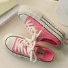 Creme Branco Sola Grossa Two-Wear Canvas Shoes Feminino 2024 Novo Outono Sapatos Femininos Respirável Meio-Arrasto Um-Pedal Sapatos Brancos