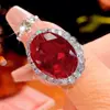 Nuevo Conjunto de Joyería Huabi 2025 Base de Cobre Chapado en Oro Corindón Rojo Simulado Joyería de Gama Alta para Mujer Piedra 15*20