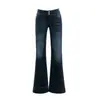 Jeans para mujer transfronterizos, ligeramente acampanados, estilo americano, de doble botón, tiro bajo, lavado azul grisáceo oscuro, pantalones largos, azul grisáceo oscuro, longitud extendida, Yichun