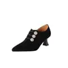 Novedad Otoño e Invierno Estilo Coreano de Moda Zapatos de Tacón de Aguja Boca Profunda Elegantes de Piel de Vaca Punta Afilada Cuero de Oveja Esmerilado Chanclas Tacones Altos Talla 40