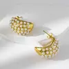 Brincos de pérola estilo europeu e americano geométricos retrô banhados a ouro 18k com diamante brincos versáteis de moda brincos femininos atacado