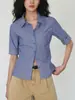 Camisa de manga corta a rayas azules EIGHTHMONT para mujer, camisa de verano 2026, elegante y estilizada para ir al trabajo