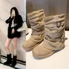 Botas Retro Plisadas Apiladas para Mujer 2026 Otoño Nueva Llegada Hebilla Botas Martin Versátiles Pantalones Vaqueros Estilo Western Tubo Botines