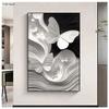 Pintura Decorativa Sala de Estar Estilo Meio do Século Francês Borboleta Mural Atmosférico de Entrada Preto e Branco Pintura de Parede de Fundo para Sofá de Alto Padrão