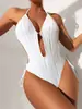 2026 Nuevo Traje de Baño de Una Pieza con Escote Halter y Corte Color Sólido Estilo Europeo y Americano Bikini Triangular Sexy de Playa para Mujer Amazon