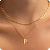 Amazon Transfronterizo Nuevo Collar con Colgante de 26 Letras de Oro de 18K Cadena de Clavícula en Capas Moderna y Exquisita Juego de Dos Piezas para Mujer
