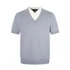 Camiseta de Punto Manga Corta Estilo Retro Americano Cuello en V Old Money Falsa de Dos Piezas para Hombres y Mujeres, Top Versátil Holgado de Pareja 2026