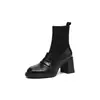 Piel de oveja de plena flor + botines calcetín de punto, botines elásticos para mujer, nueva colección de otoño, zapatos de tacón alto gruesos con punta redonda, botines de ajuste ceñido, zapatos de vestir