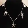 Amazon Transfronterizo Nuevo Elementos Oceánicos Collar con Múltiples Colgantes Collar con Cadena de Cuentas de Arroz Joyería de Moda Regalo de Vacaciones para Mujeres