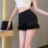 Shorts Peludos de Menina Sexy Quente Feminino Primavera Novo Cintura Alta Aparência Emagrecedora Hot Pants Versátil Calça Externa Americana para Botas