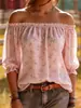 Top floral de hombros descubiertos talla grande con mangas abullonadas, estilo delicado, ropa de mujer de comercio exterior para verano, 2026