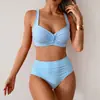Traje de baño para mujer 2025 al por mayor Bikini transfronterizo Estilo europeo y americano Traje de baño de dos piezas Comercio exterior Cintura alta Modelo nuevo