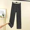 Calças Casuais de Listras Pretas e Brancas para Mulheres, Calças de Outono e Inverno de Cintura Alta para Usar por Cima, Calças de Casa, Calças de Pijama Plus Size, Calças de Perna Larga com Forro de Fleece