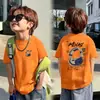 Top de Algodão Puro Infantil 2026 Novo Estiloso Camiseta de Manga Curta para Meninos Roupas de Verão para Bebês Roupas de Manga Meia Camiseta Fina Casual