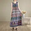 Nuevo vestido largo sin mangas de estilo resort costero con fruncido en la cintura para mujer, talla grande, adelgazante, para mujeres de talla grande, vestido largo con tiras para la playa