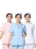 Conjunto de Uniforme de Enfermera de Dos Piezas, Bata Blanca de Laboratorio, Ropa de Trabajo Médica de Manga Corta para Hospital, Personalizable con Texto Impreso y Logo
